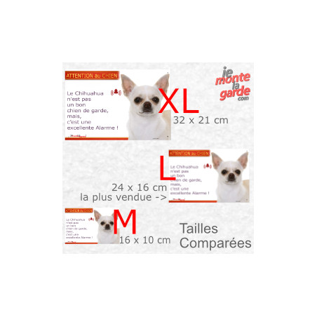 Plaque portail humour "Attention au Chien, notre Chihuahua est une excellente alarme" résiste pluie soleil gel, 3 Tailles D