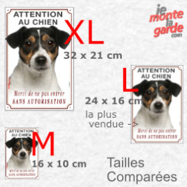 Jack Russell Terrier tricolore, plaque portail verticale "Attention au Chien, merci de ne pas entrer sans autorisation" 3 Taille