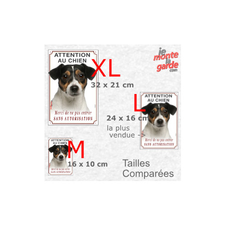 Jack Russell Terrier Tricolore, Plaque Portail verticale "Attention au Chien, merci de ne pas entrer sans autorisation" comparai