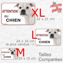 Staffie blanc, plaque portail photo "Attention au Chien" résiste pluie soleil gel, idée cadeau, 3 Tailles D