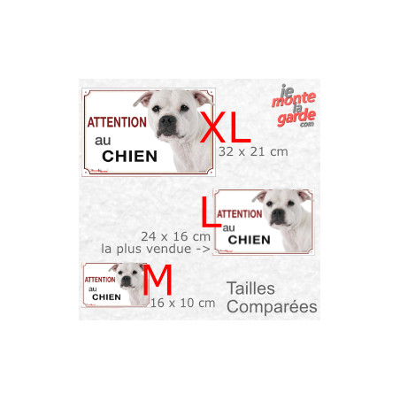 Staffie blanc, plaque portail photo "Attention au Chien" résiste pluie soleil gel, idée cadeau, 3 Tailles D