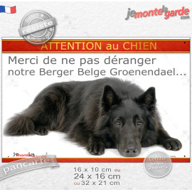 Plaque portail humour extérieure "Attention au Chien, Merci de ne pas déranger notre Berger Belge Groenendael". Photo, résiste p