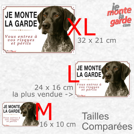 Braque Allemand noir, plaque portail photo "Je Monte la Garde, vous entrez à vos risques et périls" résiste dehors, 3 Tailles D