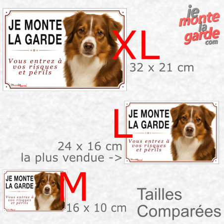 Berger Americain Miniature tricolore rouge, plaque portail "Je Monte la Garde, vous entrez à vos risques et périls" 3 Tailles D