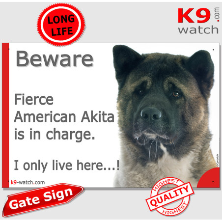 Funny Portal Sign "Beware fierce American Akita is in charge. I only live here" gate photo hilarious plate notice, Door plaque