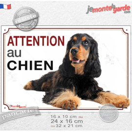 Cocker Anglais noir et feu, plaque portail "Attention au Chien" photo, résiste pluie soleil gel, idée cadeau