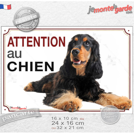 Cocker Anglais noir et feu, plaque portail "Attention au Chien" photo, résiste pluie soleil gel, idée cadeau