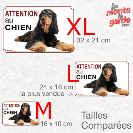 Cocker Anglais noir et feu, plaque portail photo "Attention au Chien" résiste pluie soleil gel, idée cadeau, 3 Tailles D