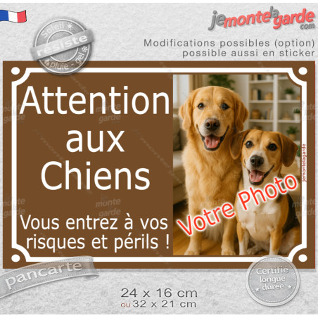 Photo Personnalisable, plaque portail pluriel sur mesure "Attention aux Chiens, Risques Périls" 7 couleurs, 2 tailles D