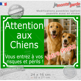 Photo personnalisable, plaque pluriel portail Vert Gazon sur mesure "Attention aux Chiens, risques périls" plaque rue, résiste p