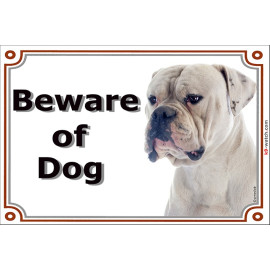 Portal Sign, 2 Sizes Beware of Dog, White American Bulldog head, Gate Plate