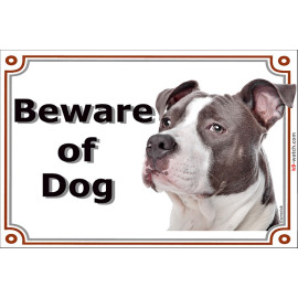 Portal Sign, 2 Sizes Beware of Dog, Grey Blue Amstaff head, Door plate American Staffordshire Terrier, portal placard Gate panel