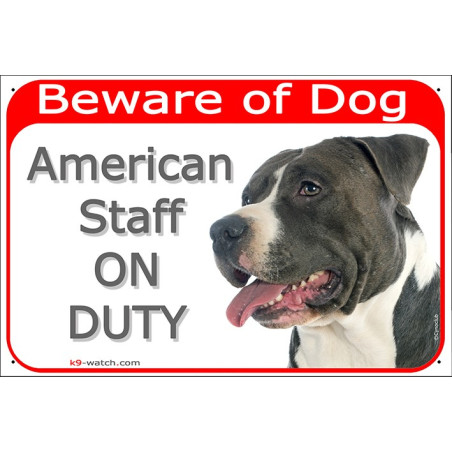 Red Portal Sign "Beware of Dog, Amstaff on duty"  24 cm