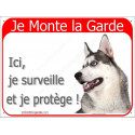Husky Gris Tête, plaque rouge "Je Monte la Garde" 16 cm RED