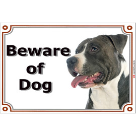 Portal Sign, 2 Sizes Beware of Dog, Black & white Amstaff head, gate plate, placard door panel American Stafford Terrier Staffor