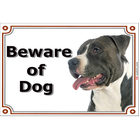 Portal Sign, 2 Sizes Beware of Dog, Black & white Amstaff head, gate plate, placard door panel American Stafford Terrier Staffor