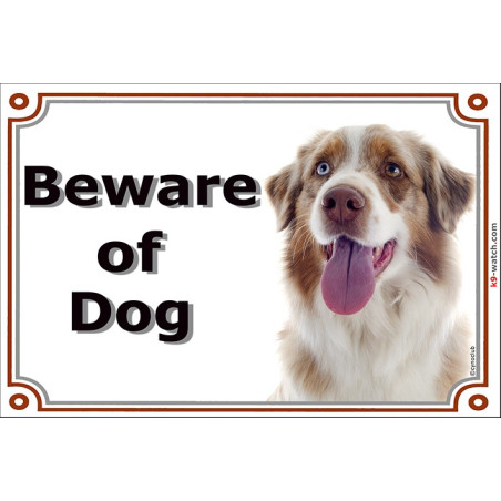 Portal Sign, 2 Sizes Beware of Dog, Red Merle Australian Shepherd head, Gate Plate Aussie