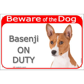 Portal Sign red 24 cm Beware of the Dog, fawn Basenji on duty, gate plate placard
