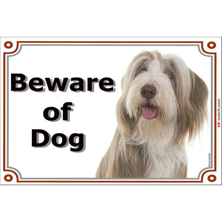 Portal Sign, 2 Sizes Beware of Dog, Fawn and White Bearded Collie head, Gate placard, door plate panel, Beardie Highland Collie