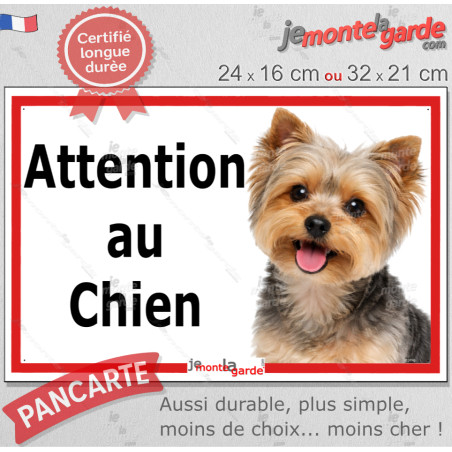 Yorkshire Terrier, plaque portail extérieure ECO "Je Monte la Garde, vous entrez à vos risques et périls" simple, pas cher mais