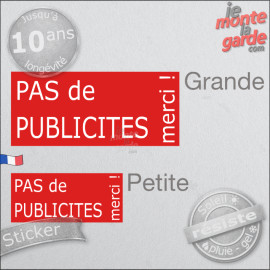 "Pas de Publicités, merci !"Sticker autocollant rouge, adhésif pour boite aux lettres, STOP prospectus
