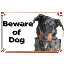 Portal Sign, 2 Sizes Beware of Dog, Merle Beauceron head, Gate plate Arlequin beach shepherd bas rouge, portal placard panel