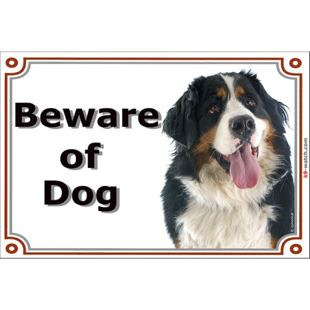 Portal Sign, 2 Sizes Beware of Dog, Bernese Mountain Dog head, Gate plate portal placard panel Berner Cattle Sennenhund