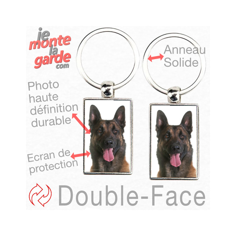 Porte-Clefs métallique double face photo Berger Belge Malinois, idée cadeau porte clés fer acier, regroupe vos clés avec classe