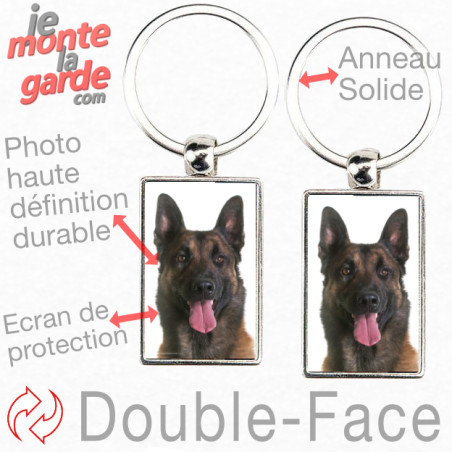 Porte-Clefs Métal, double face photo Berger Belge Malinois, idée cadeau parfaite, regroupe vos clefs avec style