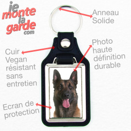 Porte-clés en cuir vegan noir et platine en métal, avec la photo de votre Berger Belge Malinois, idée cadeau parfait, regroupe v