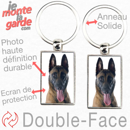 Porte-Clefs métallique double face photo Berger Belge Malinois, idée cadeau porte clés fer acier, regroupe vos clés avec classe