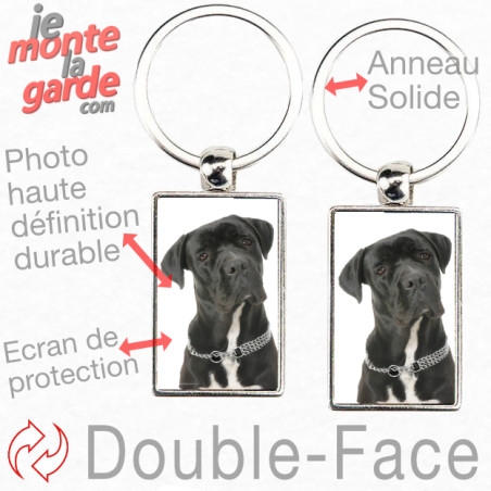 Porte-Clefs métallique double face photo Cane Corso Italiano noir, idée cadeau porte clés fer acier, regroupe vos clés avec clas