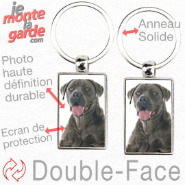 Porte-Clefs métallique double face photo Cane Corso Italiano gris bleu, idée cadeau porte clés fer acier, regroupe vos clés avec