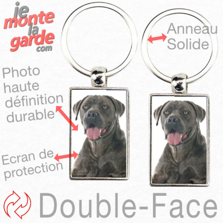 Porte-Clefs métallique double face photo Cane Corso Italiano gris bleu, idée cadeau porte clés fer acier, regroupe vos clés avec