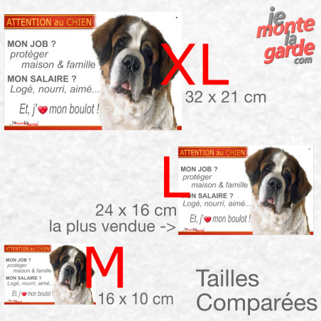 Saint-Bernard, plaque portail humour "Attention au Chien, j'aime mon boulot" résiste pluie soleil gel, 3 Tailles JOB D