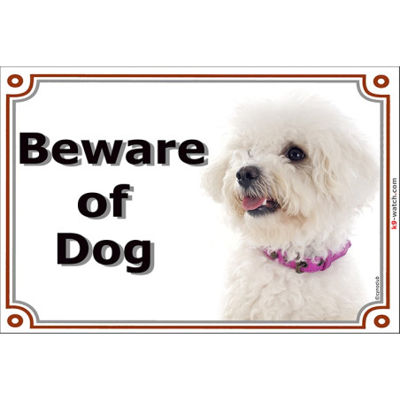 Portal Sign, 2 Sizes Beware of Dog, Bichon Frise Tenerife head, gate plate