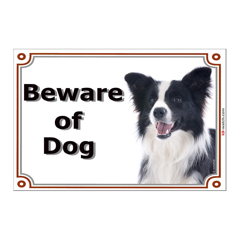 Portal Sign, 2 Sizes Beware of Dog, Border Collie black and white long hairs head plate door panel