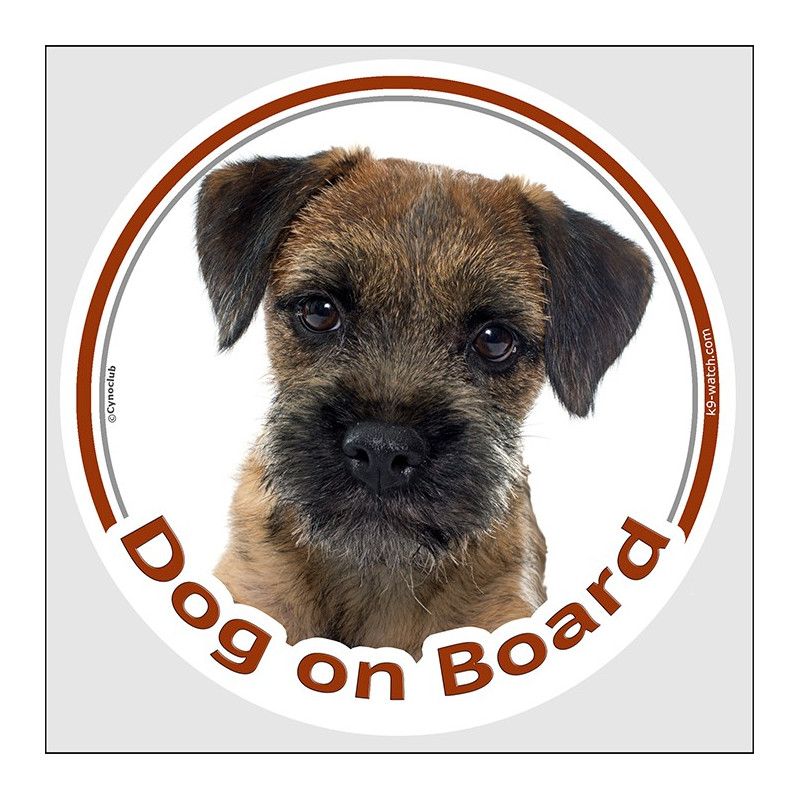 Border Terrier Head, circle sticker "Dog on board" decal adhesive car label photo notice