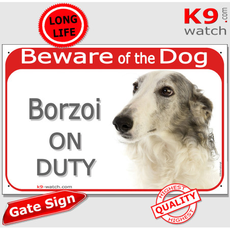Red Portal Sign "Beware of the Dog, Borzoi on duty" 24 cm Red Portal Sign "Beware of the Dog, Borzoi on duty" 24 cm