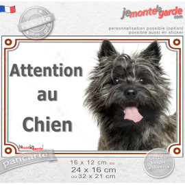 Cairn Terrier bringé foncé Tête, plaque portail "Attention au Chien" photo race, résiste pluie soleil gel, idée cadeau