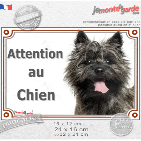 Cairn Terrier bringé foncé Tête, plaque portail "Attention au Chien" photo race, résiste pluie soleil gel, idée cadeau