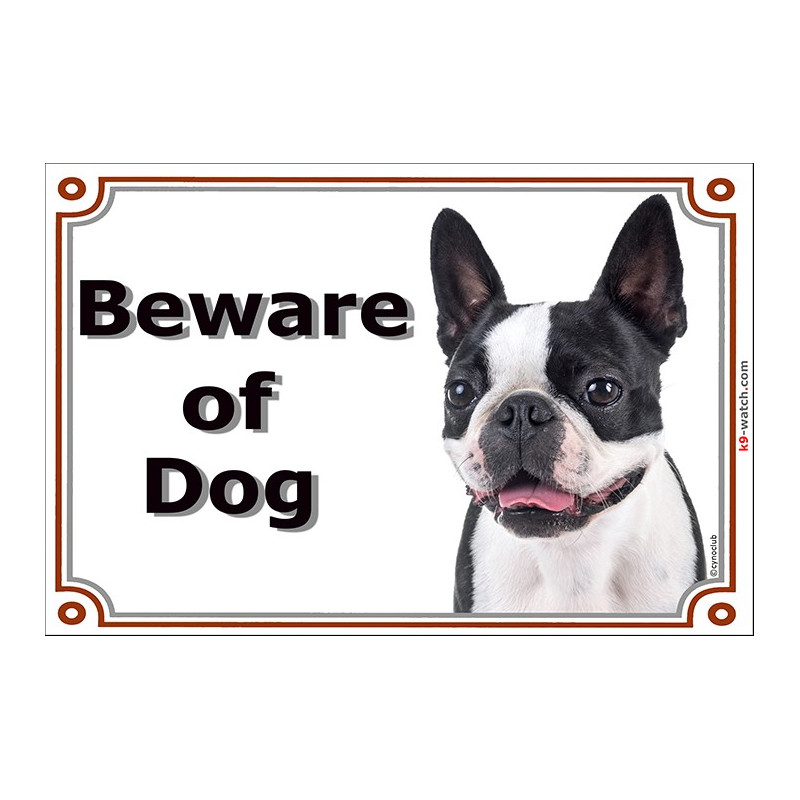 Portal Sign, 2 Sizes Beware of Dog, Boston Terrier head, portal placard, door plate, Gate Panel