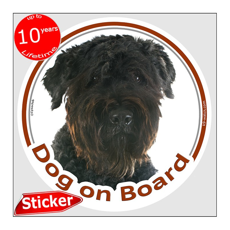 Bouvier des Flandres, circle sticker "Dog on board" 15 cm decal label photo notice Flanders Cattle