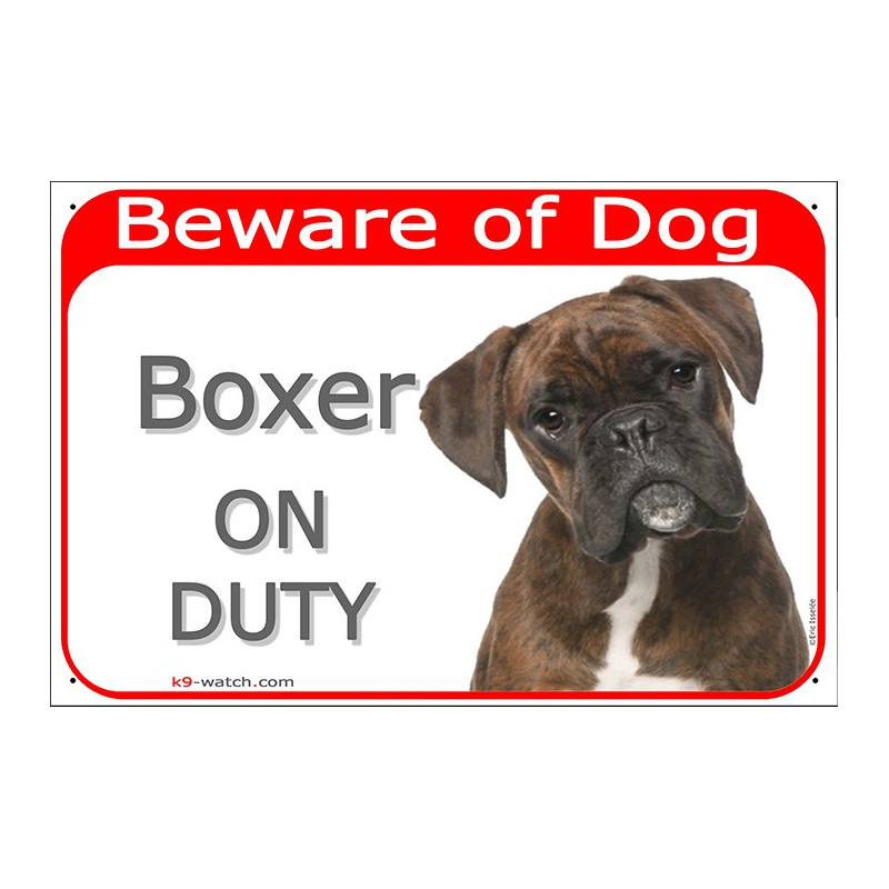 Portal Sign red 24 cm Beware of Dog, Brindle Boxer on duty, Gate Plate German Deutscher Portal placard panel Portal Sign red 24 cm Beware of Dog, Brindle Boxer on duty, Gate Plate German Deutscher Portal placard panel