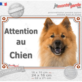 Eurasier fauve orange, plaque portail "Attention au Chien" photo poil marron, résiste pluie soleil gel, idée cadeau