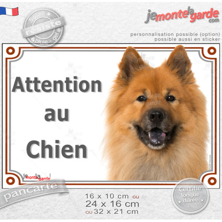 Eurasier fauve orange, plaque portail "Attention au Chien" photo poil marron, résiste pluie soleil gel, idée cadeau