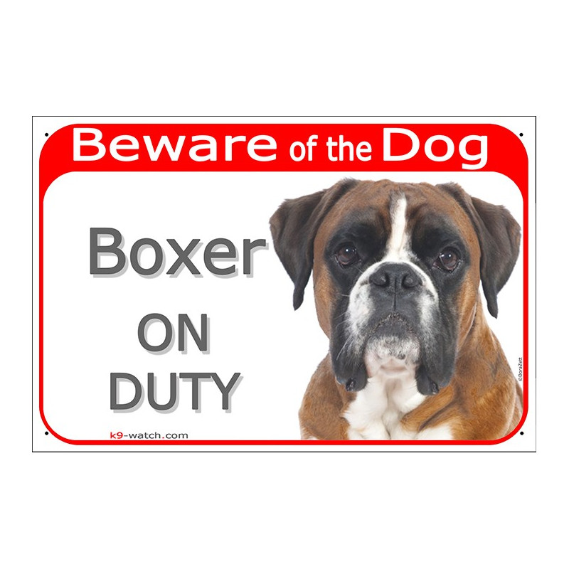 Portal Sign red 24 cm Beware of the Dog, fawn German Boxer on duty, gate plate placard panel Deutscher