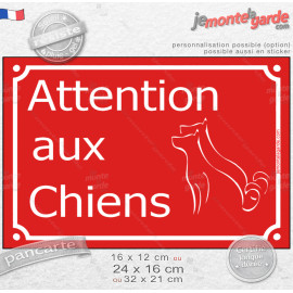 Plaque Portail rouge rue "Attention auX ChienS" au pluriel extérieur, résiste pluie soleil gel, idée cadeau
