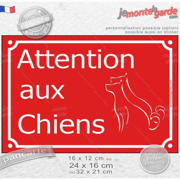 Plaque Portail rouge rue "Attention auX ChienS" au pluriel extérieur, résiste pluie soleil gel, idée cadeau