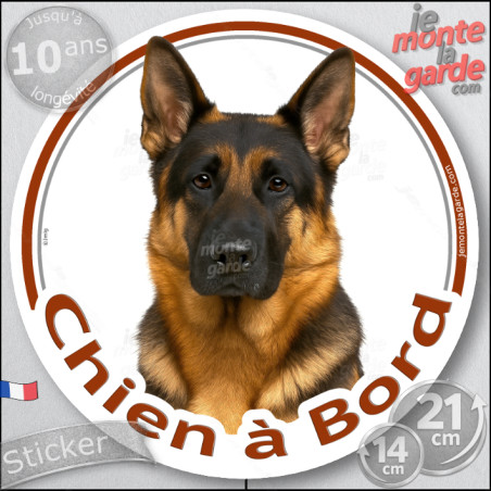 Berger Allemand noir et feu poils courts, disque autocollant rond "Chien à Bord" Sticker adhésif voiture photo, résiste pluie so